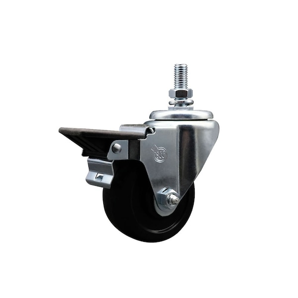 3 Inch Soft Rubber 10 MM Threaded Stem Caster with Brake